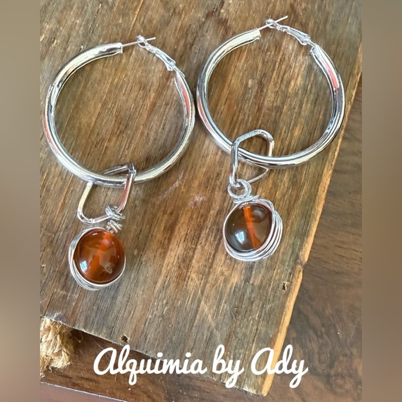 Alquimia Jewelry - Silver and Brown Amber Earrings